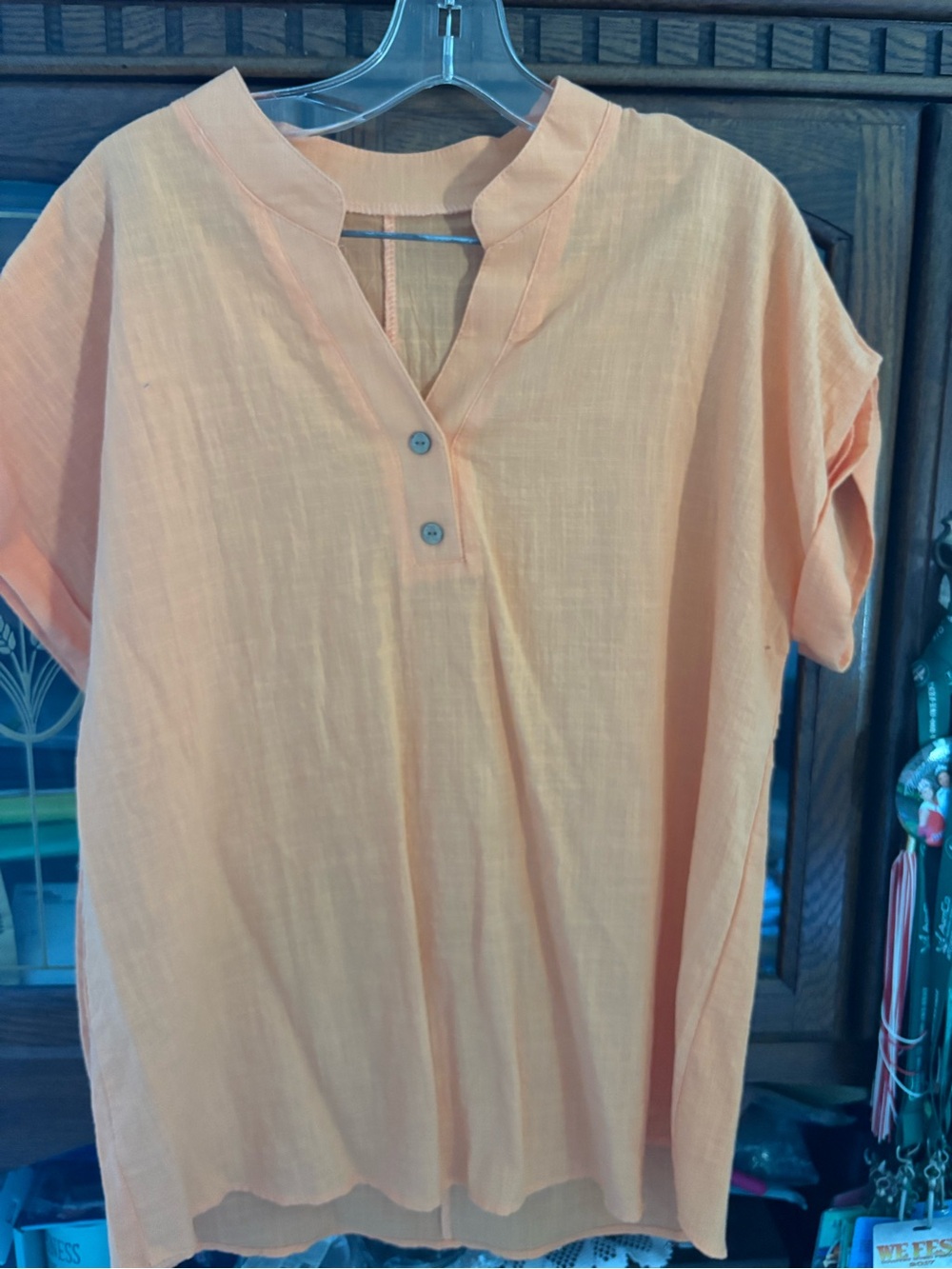 Orange Women's Button V-Neck Tunic Top